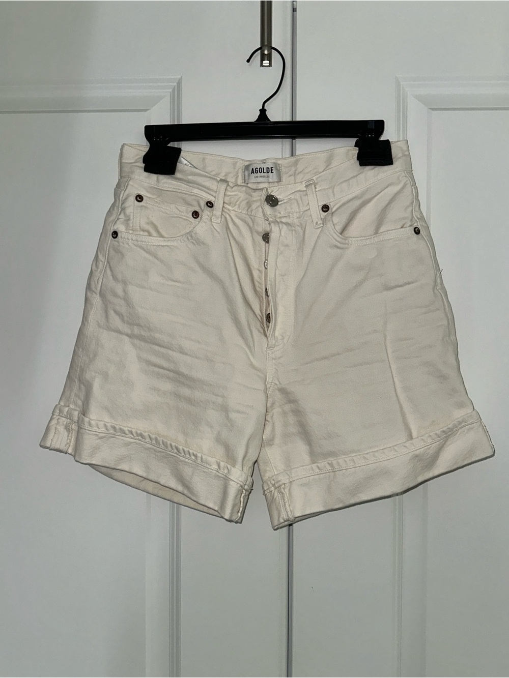 AGOLDE High-Waist Cream Dame Denim Shorts - 26